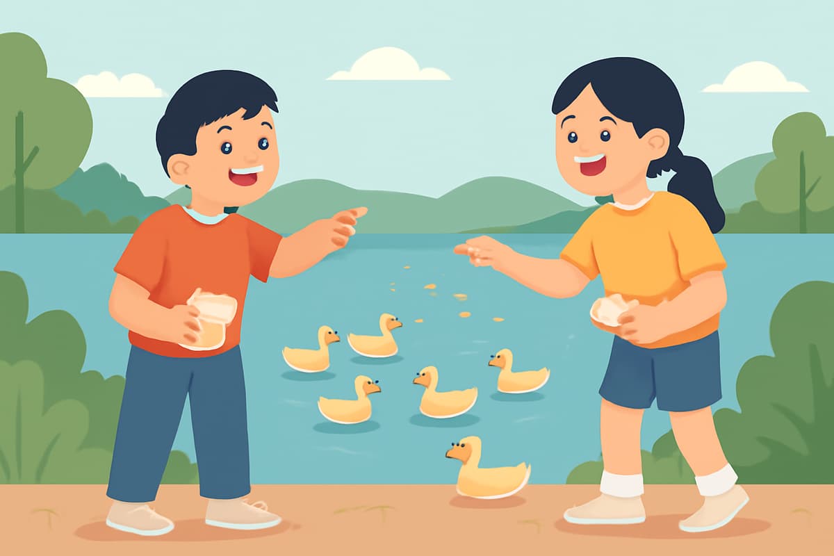 Feeding the Ducks by the Lake