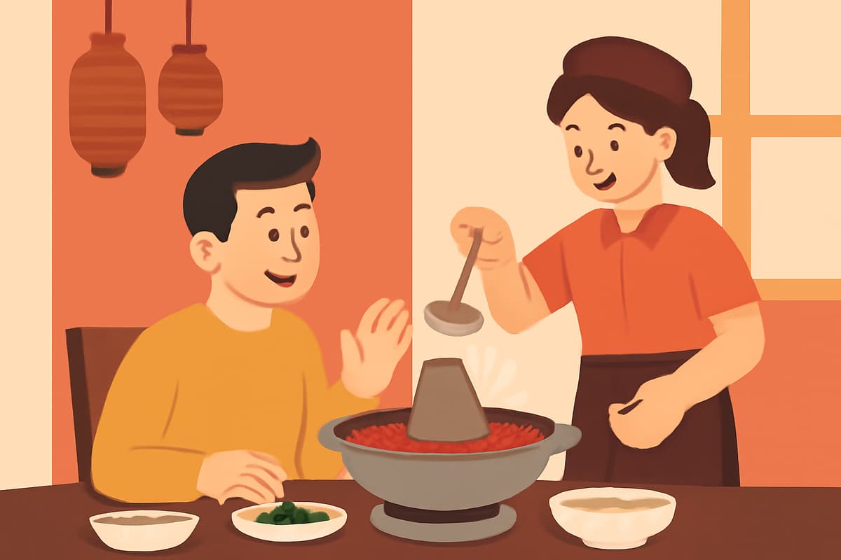 Adding More Soup Base at the Hotpot Restaurant