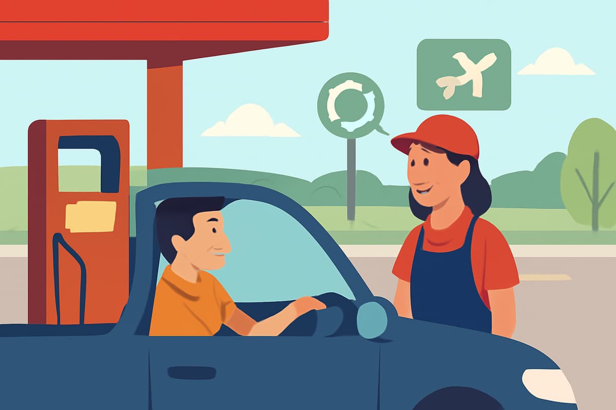 Asking for Airport Directions at the Gas Station