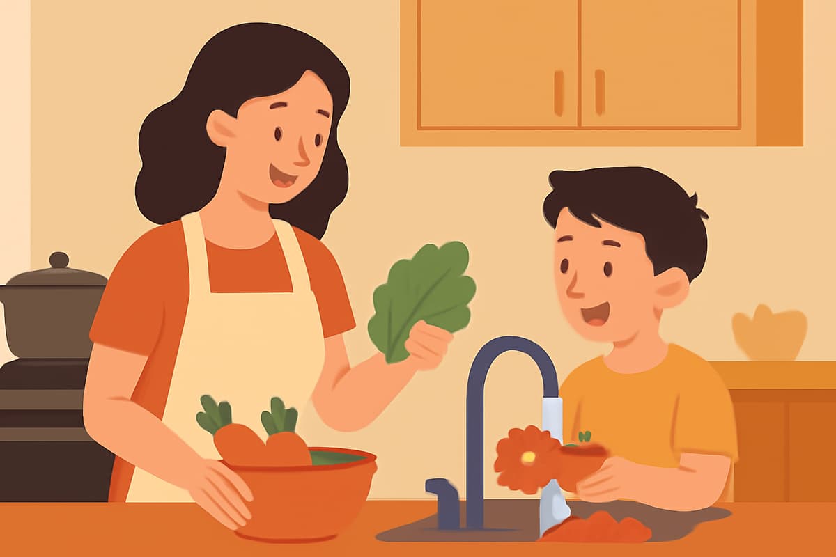 Washing Vegetables with Mom