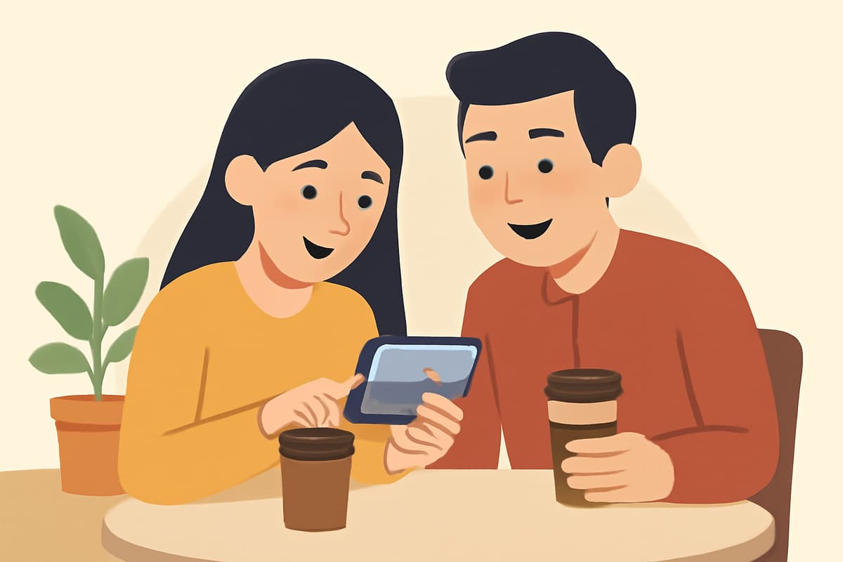Looking at Photos at the Cafe
