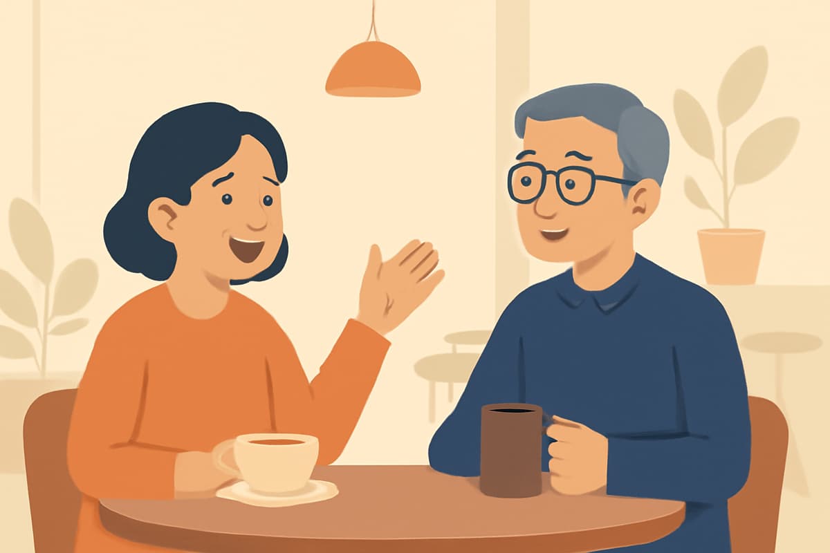 Two Old Friends Meet at a Cafe